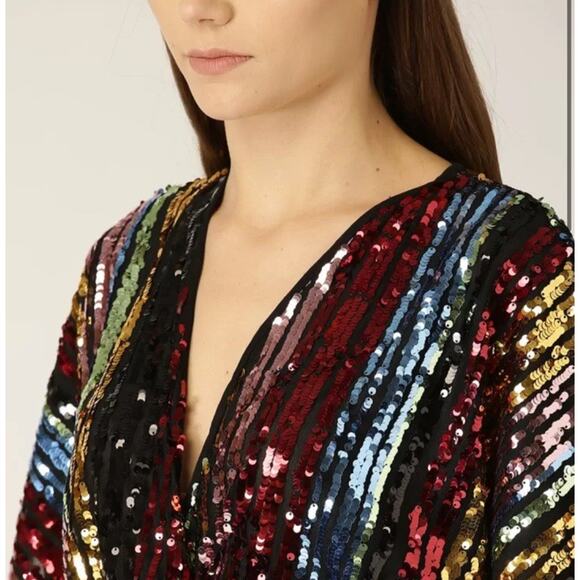 MNG Mango Multicolored Sequin Sheath Kimono Sleeve Party Cocktail Dress NWT - Picture 3 of 16